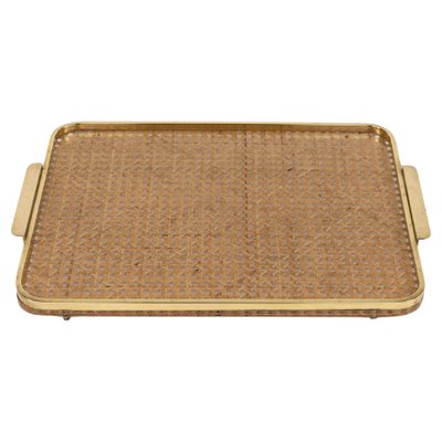 Serving Tray in Acrylic, Rattan and Brass in the style of Christian Dior, Italy, 1970s-LYQ-1813208