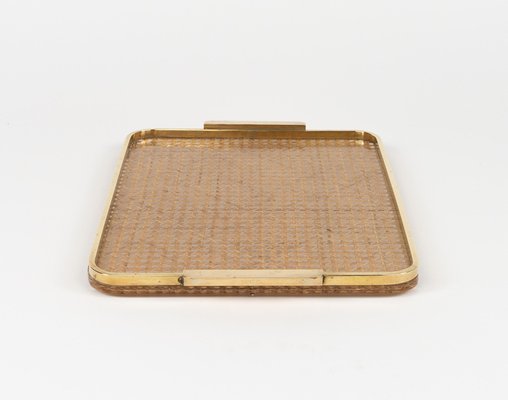 Serving Tray in Acrylic, Rattan and Brass in the style of Christian Dior, Italy, 1970s-LYQ-1813208