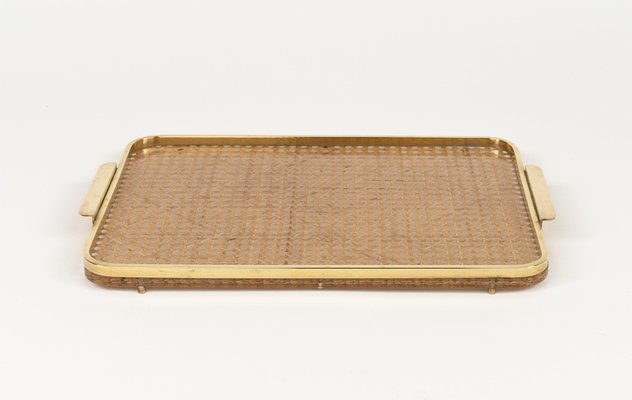 Serving Tray in Acrylic, Rattan and Brass in the style of Christian Dior, Italy, 1970s-LYQ-1813208