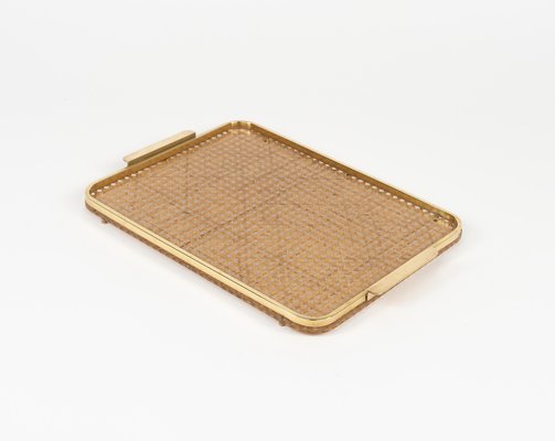 Serving Tray in Acrylic, Rattan and Brass in the style of Christian Dior, Italy, 1970s-LYQ-1813208