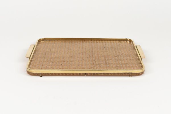 Serving Tray in Acrylic, Rattan and Brass in the style of Christian Dior, Italy, 1970s-LYQ-1813208