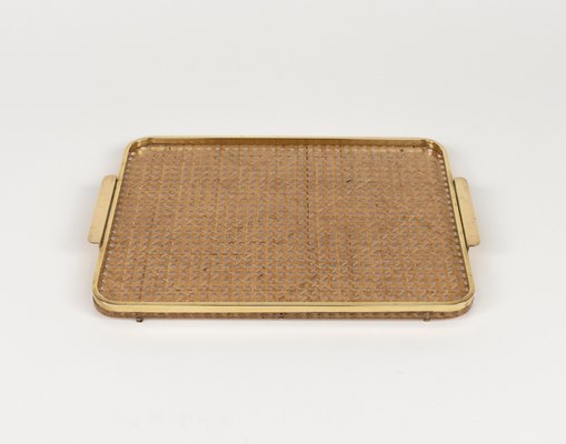 Serving Tray in Acrylic, Rattan and Brass in the style of Christian Dior, Italy, 1970s-LYQ-1813208