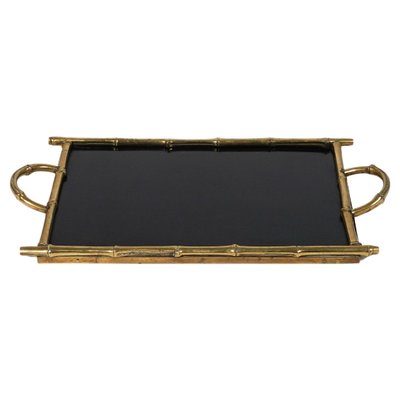 Serving Tray in Brass, Faux Bamboo & Black Laminate from Maison Bagues, France, 1960s-LYQ-1729862