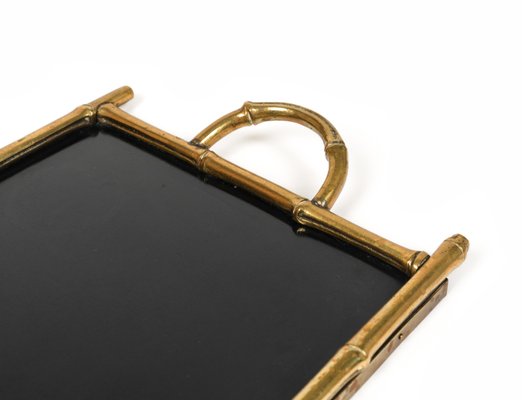 Serving Tray in Brass, Faux Bamboo & Black Laminate from Maison Bagues, France, 1960s-LYQ-1729862