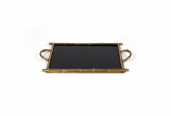 Serving Tray in Brass, Faux Bamboo & Black Laminate from Maison Bagues, France, 1960s-LYQ-1729862