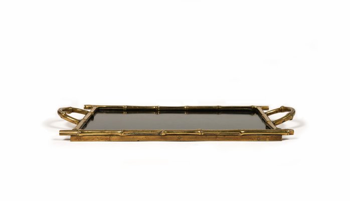 Serving Tray in Brass, Faux Bamboo & Black Laminate from Maison Bagues, France, 1960s-LYQ-1729862