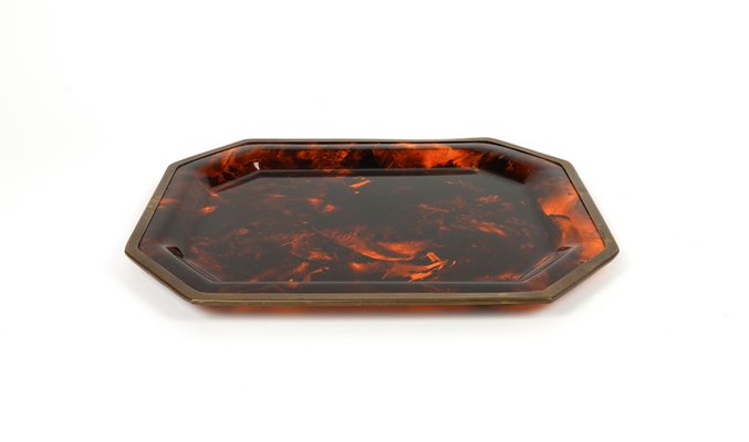 Serving Tray in Faux Tortoiseshell and Brass by Christian Dior, Italy, 1970s-LYQ-1770768