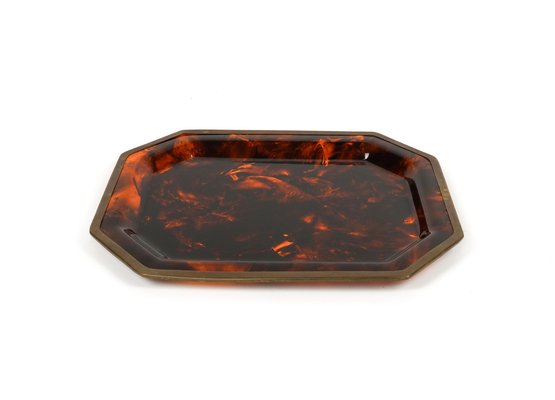 Serving Tray in Faux Tortoiseshell and Brass by Christian Dior, Italy, 1970s-LYQ-1770768