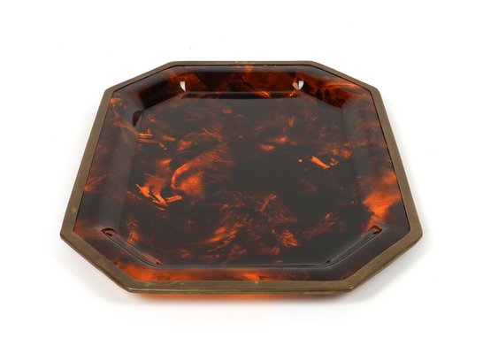 Serving Tray in Faux Tortoiseshell and Brass by Christian Dior, Italy, 1970s-LYQ-1770768