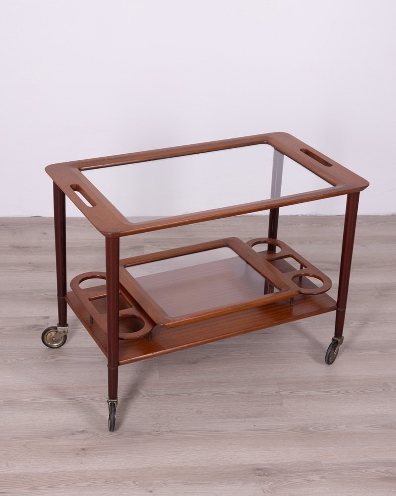 Serving Trolley in Wood and Glass by Cesare Lacca, 1950s