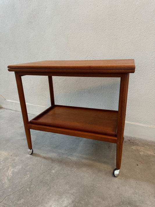 Serving Trolley with Folding Teak Table Top by Grete Jalk for Poul Jeppesen, Denmark, 1960s