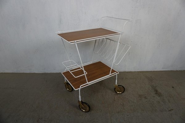 Serving Trolley with Newspaper Tray and Bottle Holder-GPQ-1281096