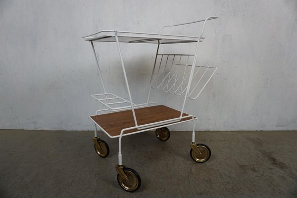 Serving Trolley with Newspaper Tray and Bottle Holder-GPQ-1281096