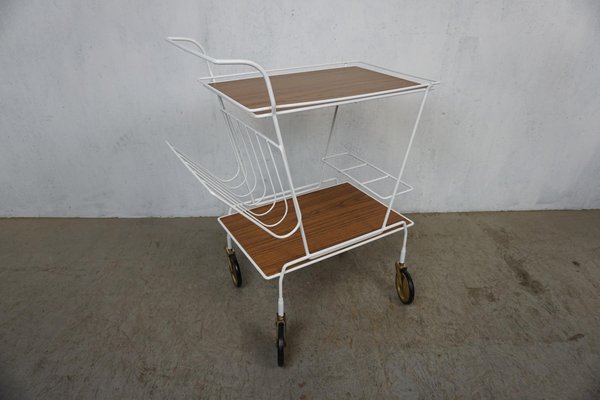 Serving Trolley with Newspaper Tray and Bottle Holder-GPQ-1281096