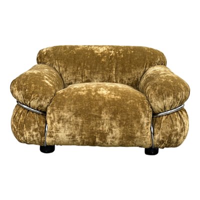 Sesann Lounge Set in Brown Velvet Khaki by Gianfranco Frattini for Cassini, 1972, Set of 2-RPH-1347592