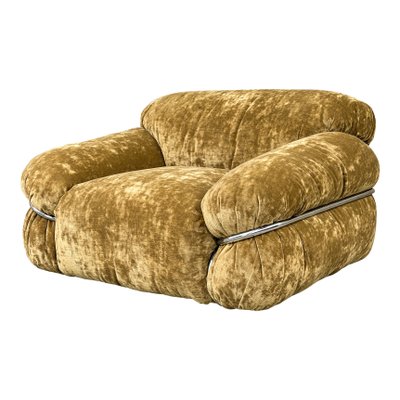 Sesann Lounge Set in Brown Velvet Khaki by Gianfranco Frattini for Cassini, 1972, Set of 2-RPH-1347592