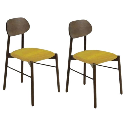 Set of 2, Bokken Upholstered Chairs Caneletto Yellow by Colé Italia, Set of 2