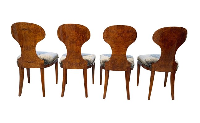 Set of 4 Biedermeier Ballon Chairs, Ash Veneer, Grey Velvet, Vienna, circa 1900-NNB-915187