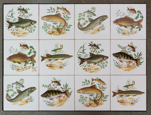 Set of Three Nesting Tables French Hunting Sceneries and Fishes Tiles Top Mid-C, 1960s, Set of 3-RIU-1425751