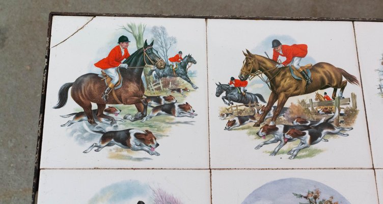 Set of Three Nesting Tables French Hunting Sceneries and Fishes Tiles Top Mid-C, 1960s, Set of 3-RIU-1425751