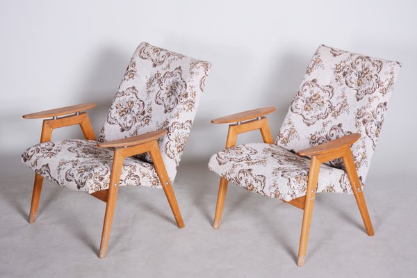 Set of Two Original Mid-Century Beige Armchairs by Jan Šmídek, Beech, Czech, 1950s, Set of 2-WHY-1778059