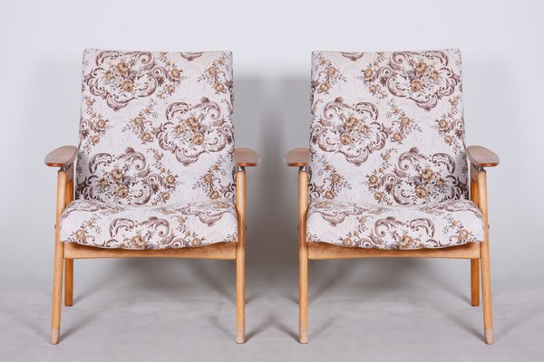 Set of Two Original Mid-Century Beige Armchairs by Jan Šmídek, Beech, Czech, 1950s, Set of 2-WHY-1778059