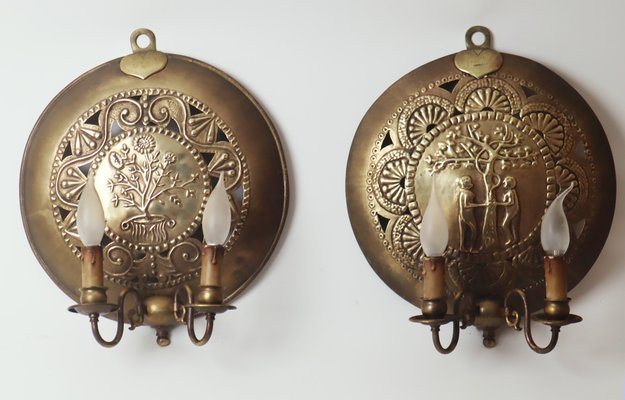 Set Wall Lamp Adam & Eva & Lebensbaum Brass, 1890s, Set of 2-ESB-1450750