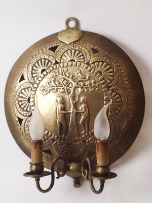 Set Wall Lamp Adam & Eva & Lebensbaum Brass, 1890s, Set of 2-ESB-1450750