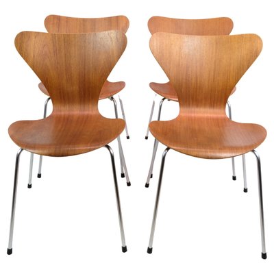 Seven Chairs in Teak Wood attributed to Arne Jacobsen and Fritz Hansen, 1960s, Set of 4-UY-1816950