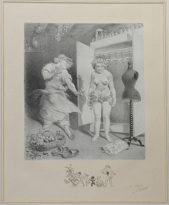 Seven Deadly Sins Erotic Nude Lithograph by Adolphe Willette, 1917-ARU-751440