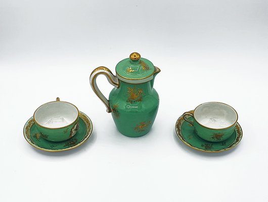 Sèvres style Tête-À-Tete Coffee Service in Emerald Green Painted with Bouquets of Flowers, Set of 6-OZS-1371496