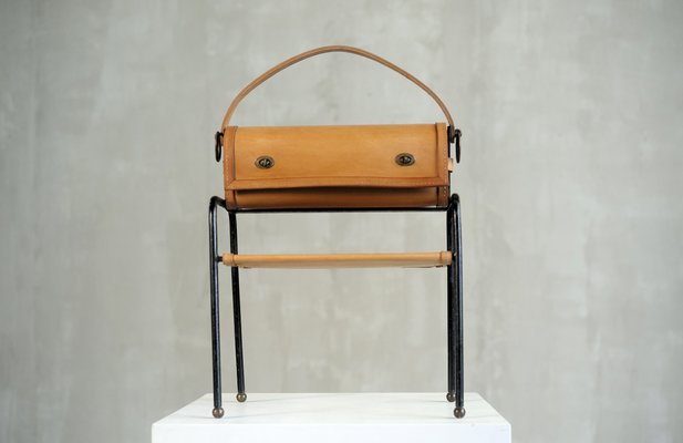 Sewing Box in Lacquered Metal and Leather by Jacques Adnet, France, 1950-FQ-1431976