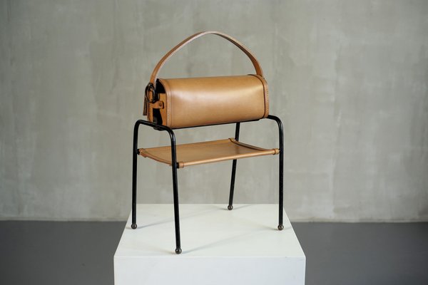 Sewing Box in Lacquered Metal and Leather by Jacques Adnet, France, 1950-FQ-1431976