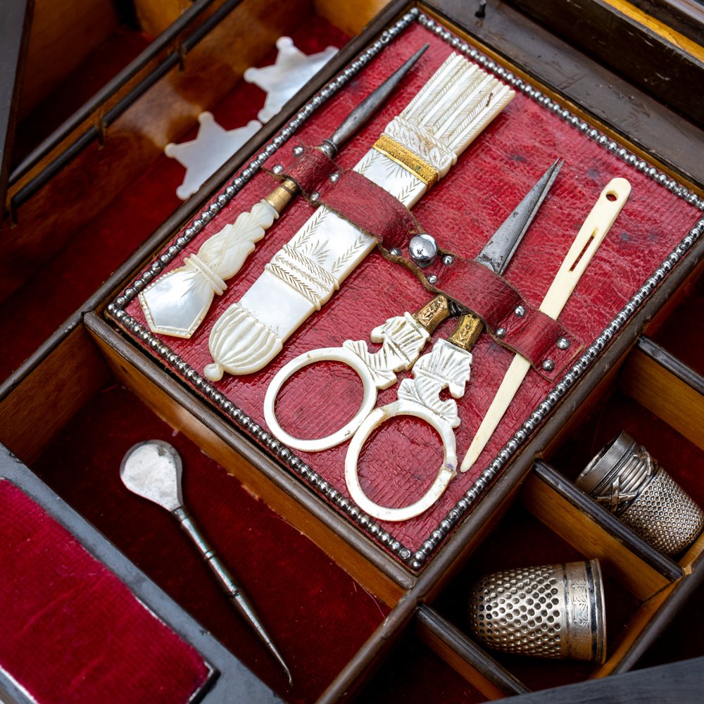 Sewing Box with Steel-Cut Decoration, 19th Century