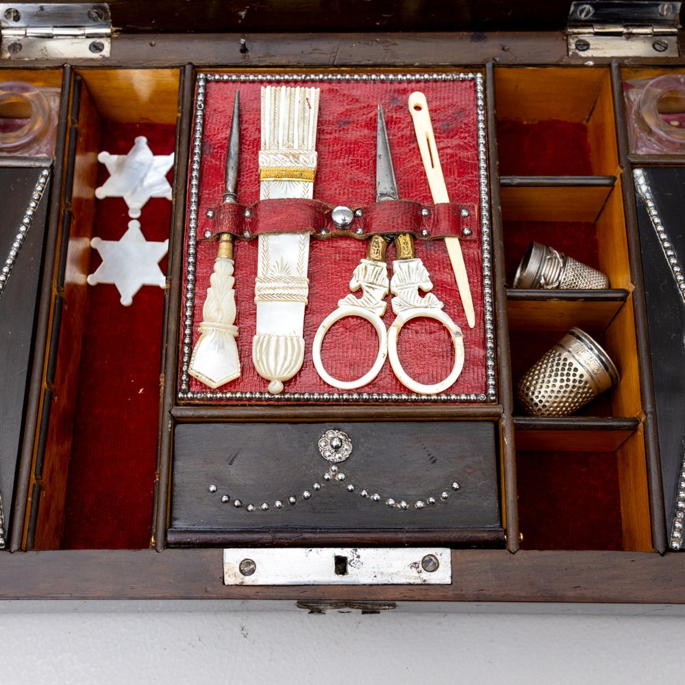 Sewing Box with Steel-Cut Decoration, 19th Century