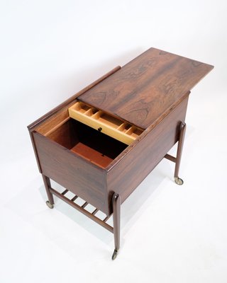 Sewing Table with Wheels & Built-in Drawers in Rosewood, 1960s-UY-2027290