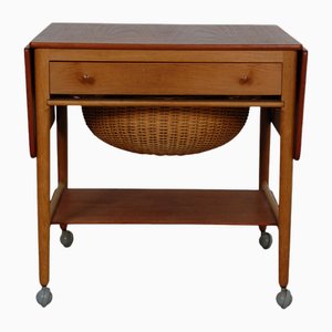 Sewing Table with Wheels of Teak and Oak by Hans Wegner, 1980s-MTD-2017035