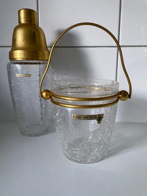 Shaker and Ice Bucket in Gilt from Val Saint Lambert, 1960s, Set of 2-XQY-924272