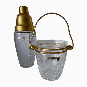 Shaker and Ice Bucket in Gilt from Val Saint Lambert, 1960s, Set of 2-XQY-924272