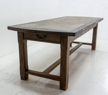 Shaker Style Farmhouse Table with Stone Tiled Top, France, Mid-20th Century-RIU-1263665