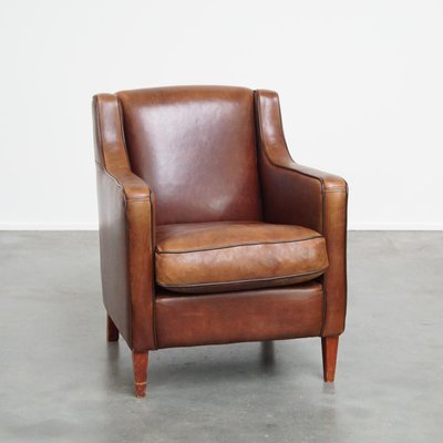 Sheep Leather Armchair with Dark Brown Piping-HPP-2023266