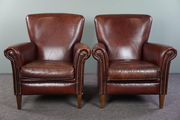 Sheep Leather Armchairs with High Backs, Set of 2-HPP-1786166