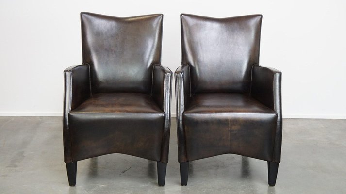 Sheep Leather Dining Room Chairs attributed to Bart Van Bekhoven, Set of 4-HPP-2036600