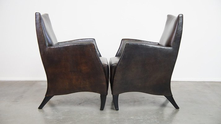 Sheep Leather Dining Room Chairs attributed to Bart Van Bekhoven, Set of 4-HPP-2036600