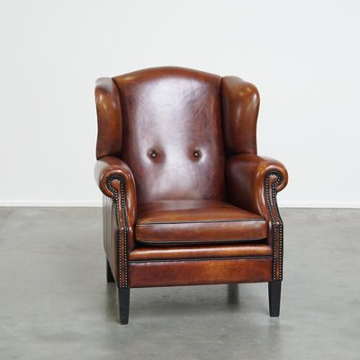 Sheep Leather Wingback Chair-HPP-2024326