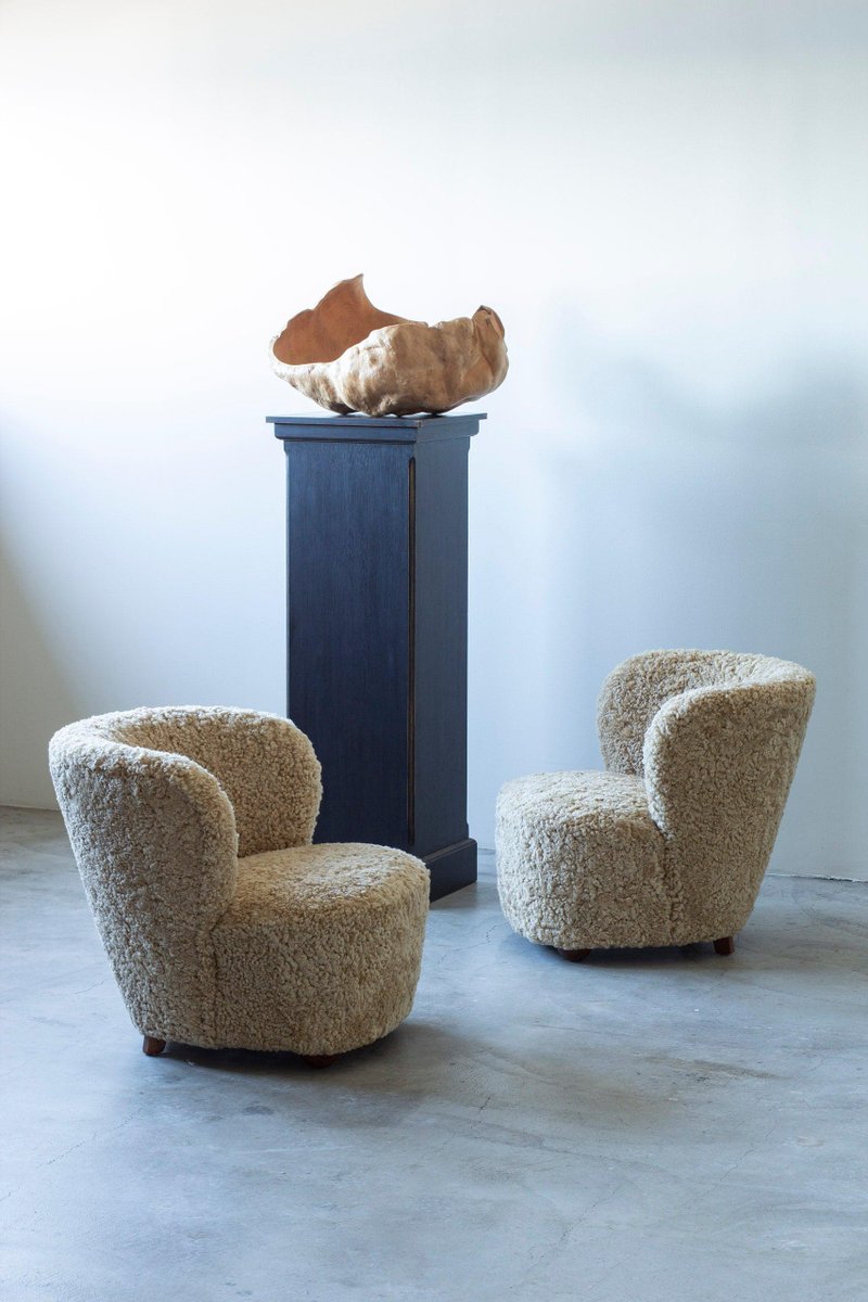 Sheepskin Chairs in the style of Boesen, 1940s, Set of 2