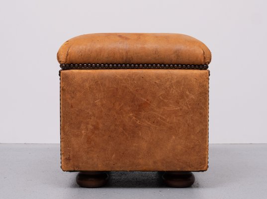 Sheepskin Leather Pouf with Storage, 1970s-GCG-2041810