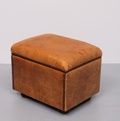 Sheepskin Leather Pouf with Storage, 1970s-GCG-2041810