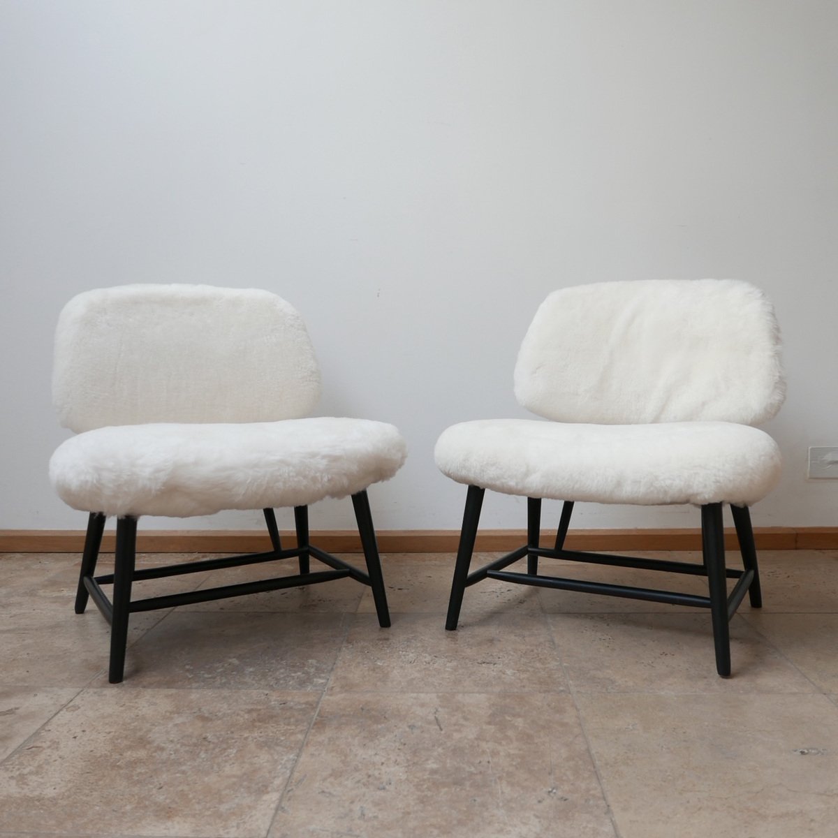 Sheepskin Shearling TeVe Lounge Chairs by Alf Svensson, Set of 2