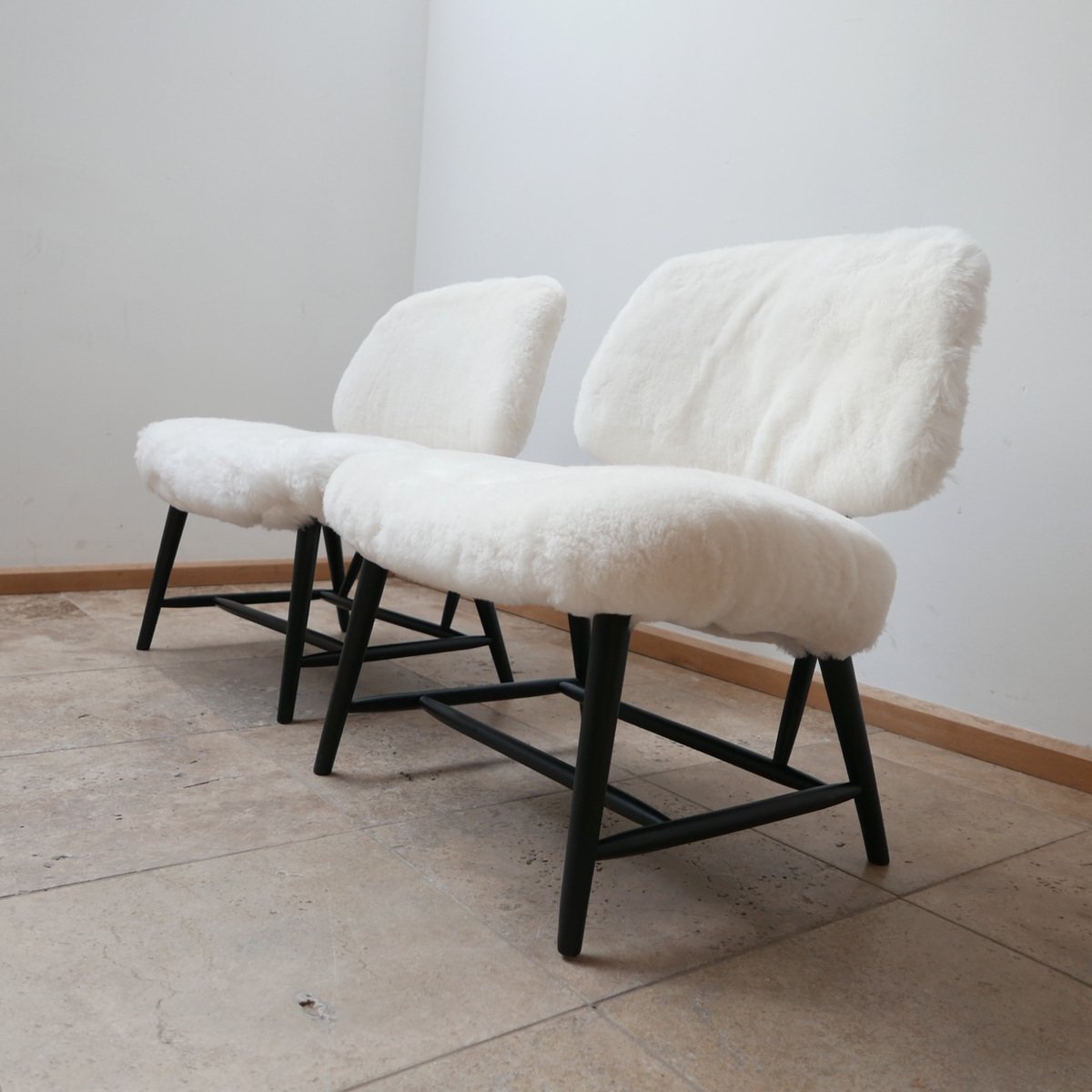 Sheepskin Shearling TeVe Lounge Chairs by Alf Svensson, Set of 2